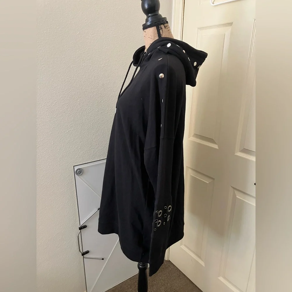 Missguided Black heavyweight long oversized Hoodie Grommet studded large 12 - Picture 3 of 6